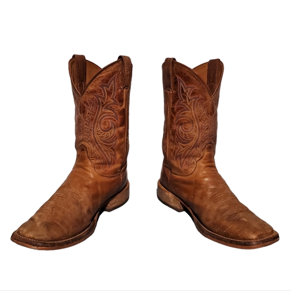 Justin Brown Leather Square-Toe Cowboy Western Boots Men's Size 9D, Made In USA - Picture 6 of 12